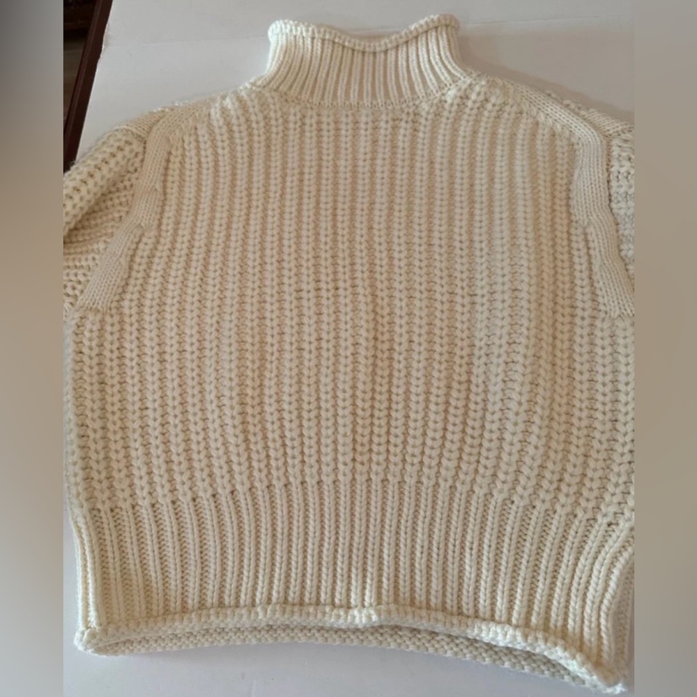 L-ayard Cream Long Sleeve Mock Turtleneck Knit Pullover Sweater size Medium - Picture 8 of 9